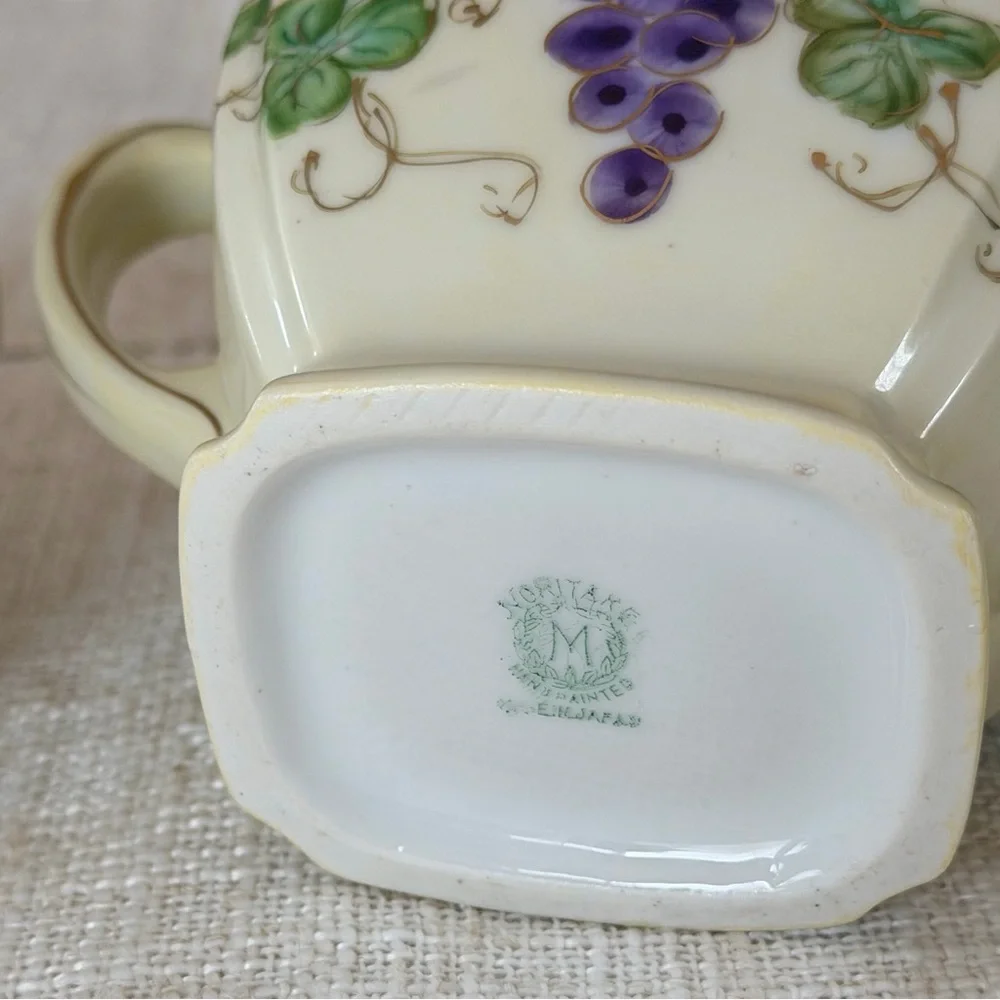 Antique Noritake Hand-Painted Grape Creamer and Sugar Bowl w/Top Set,  apan